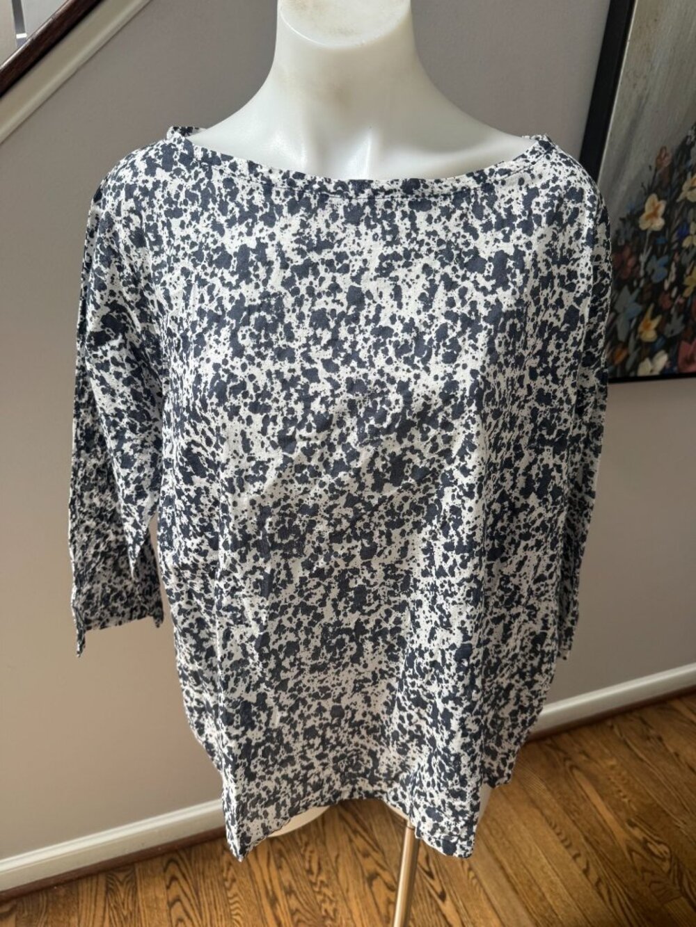 LABO.ART labo art splatter printed 100% cotton top blouse blue 1 small